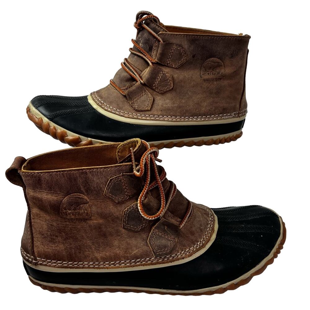 SOREL Rain Boots Women's Size 9 Brown Black Leather NL2133-286